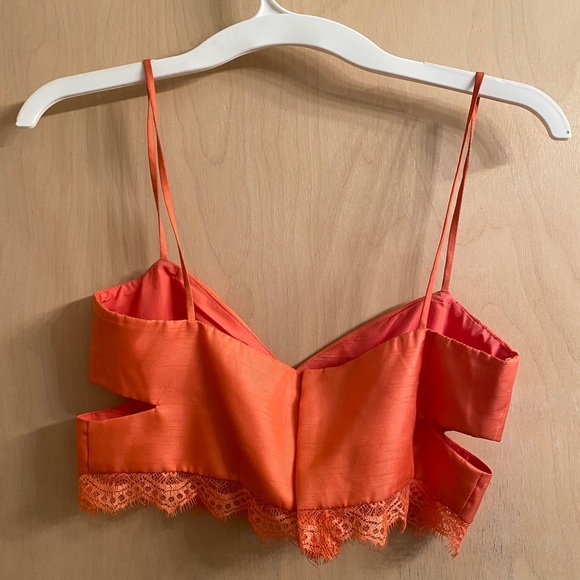 DONATING SOON Coral Lacy Crop Top - Picture 2 of 3